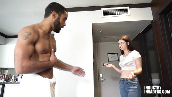 Young brunette saw her neighbor's cock and was excited